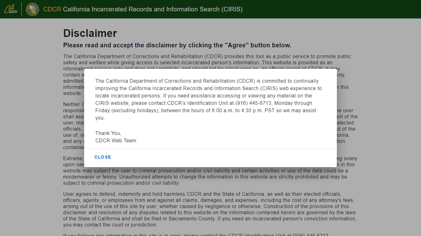 CDCR - CIRIS - CDCR Public Inmate Locator